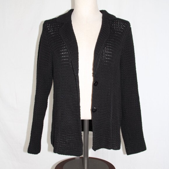NY Collection Women's Black Knit Cotton Sweater Cardigan Preppy Blazer Size L - Picture 1 of 10